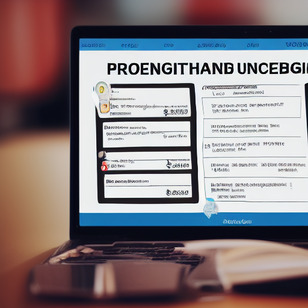 A laptop computer displaying a document that has a large blue "Proengthanth Uncebigil" written on it.