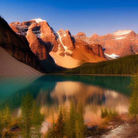 A picturesque view of a mountain range and a blue body of water, with trees and greenery surrounding the area.