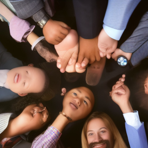 A group of people is shown, with some of them wearing ties, and they appear to be smiling.