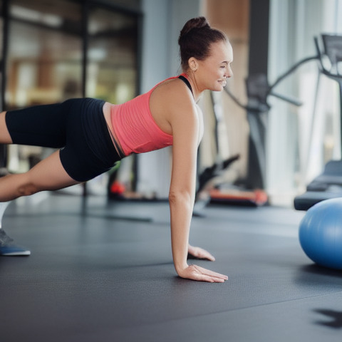 A girl in a gym is doing an exercise routine.