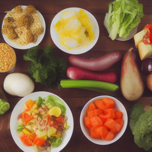 A table topped with various bowls containing assorted vegetables such as carrots, broccoli, lettuce, celery, red beets, radishes and an eggplant.