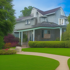 A large house with a green roof.