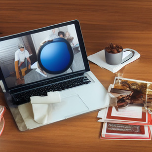 A laptop computer is opened on a table next to a cell phone and papers.